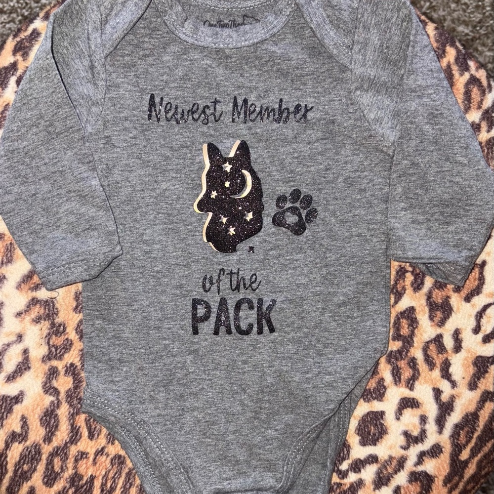 Gray Baby Onesie with Wolf Design